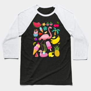 Summer Torpical Fruits Banana Flamingo Ice Cream Lover Baseball T-Shirt